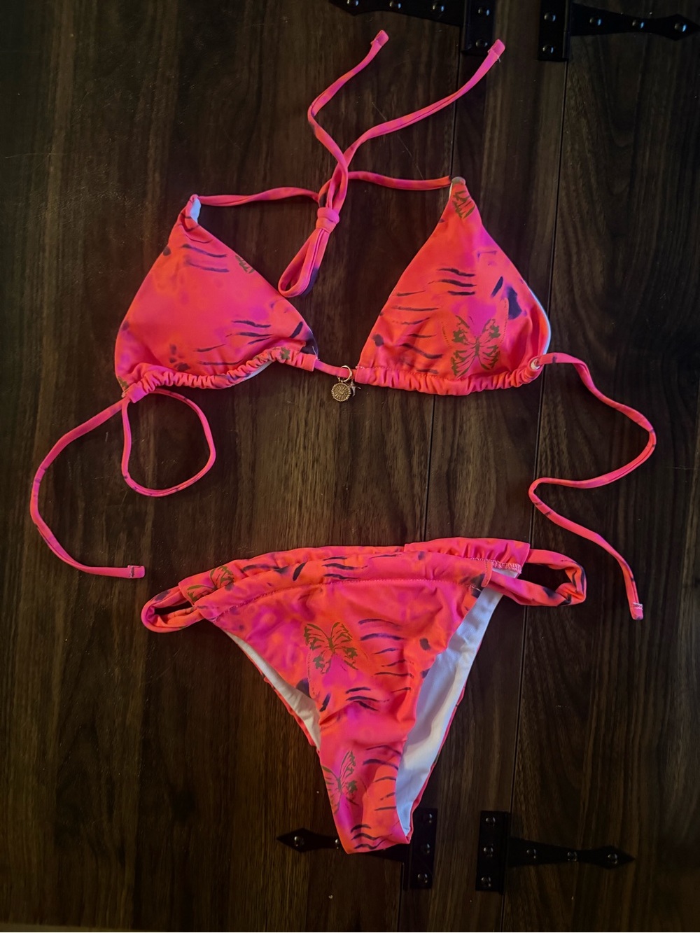 Bright Pink Butterfly Print Bikini Two-Piece Swim Set